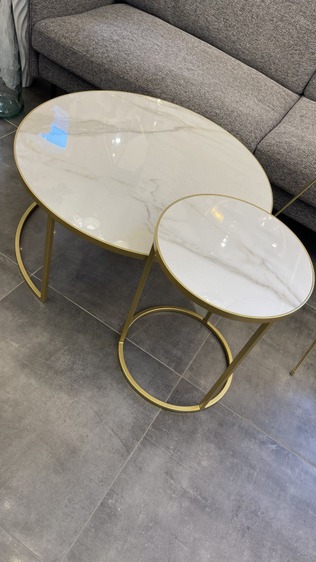 КОМПЛЕКТ СТОЛОВ "SET BIG" GOLD (МЕТАЛЛ GOLD ПРОФИЛЬ/ СТОЛЕШНИЦА WHITE + WHITE)