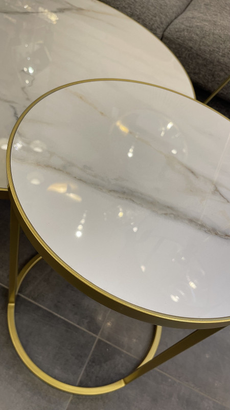 КОМПЛЕКТ СТОЛОВ "SET BIG" GOLD (МЕТАЛЛ GOLD ПРОФИЛЬ/ СТОЛЕШНИЦА WHITE + WHITE)