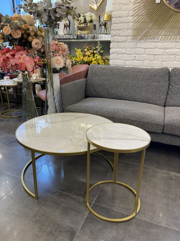 КОМПЛЕКТ СТОЛОВ "SET BIG" GOLD (МЕТАЛЛ GOLD ПРОФИЛЬ/ СТОЛЕШНИЦА WHITE + WHITE)