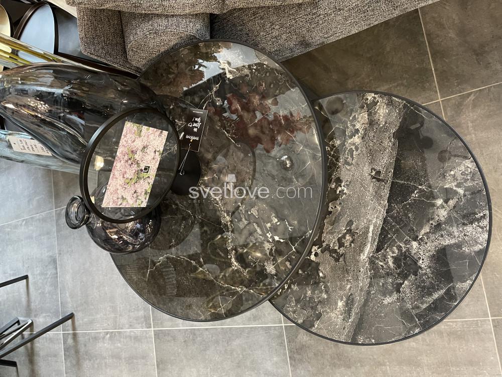 КОМПЛЕКТ СТОЛОВ "SET COSMOS" BLACK 60+46 (МЕТАЛЛ BLACK / СТОЛЕШНИЦА BLACK GLOSS)