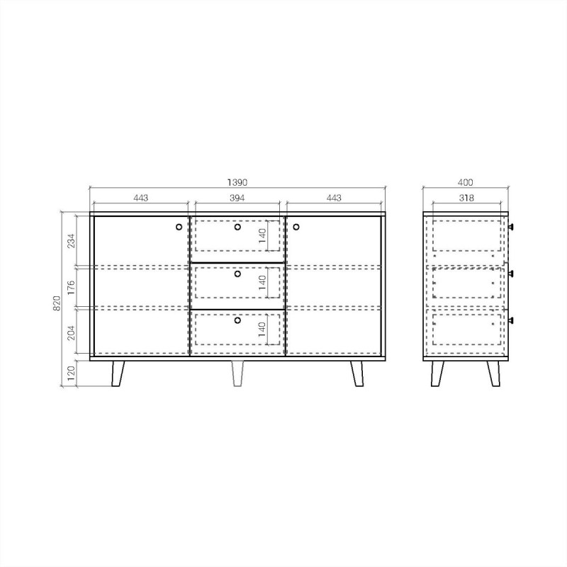 КОМОД TWIN "TW048" чёрный дуб/бордо